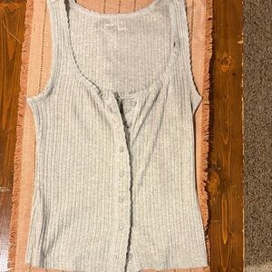 Aerie Light Gray Ribbed Button-Front Tank Top